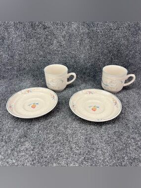 4 PC International Marmalade Coffee Cup Saucer Geese Blue Ribbon CottageCore